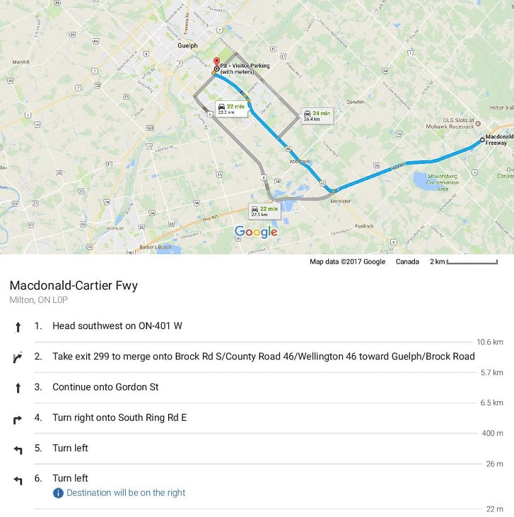 Directions from Milton to AML